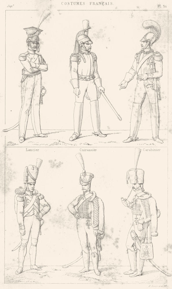 FRANCE. Lancier; Cuirassier; Carabinier; Canonnier a pied; Hussard; cheval 1875